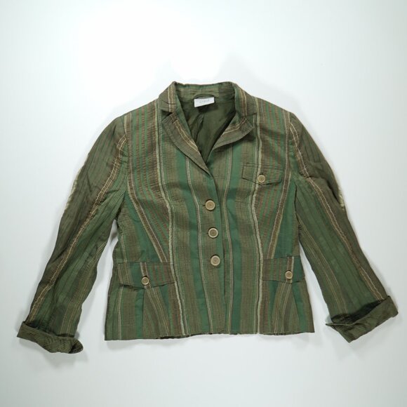 AKRIS Punto Womens Blazer Jacket Green Linen Viscose Striped - Picture 1 of 6
